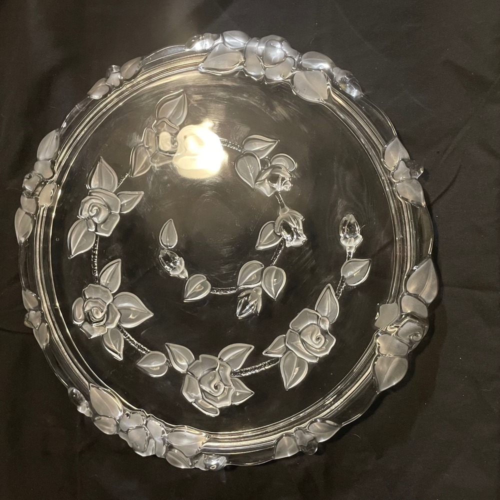VTG Bella Rosa Mikasa Elegant Glass Cake Plate Serving Platter with Rose Design